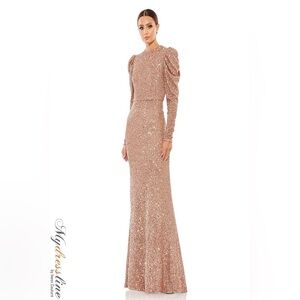 Mac Duggal | 26692 High Neck Sequin Gown Puff Sleeve In Copper